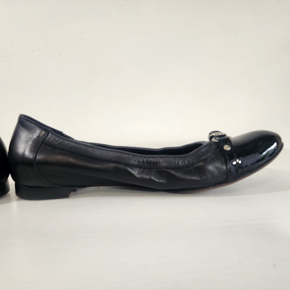 AGL Attilio Giusti Leombruni Ballet Flats Black Leather Patent Cap Toe Buckle 41 - Picture 7 of 12